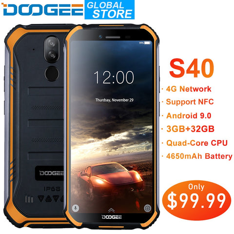 DOOGEE S40 IP68 IP69K Mobile Phone 5.5inch Display 4650mAh MT6739 Quad Core 3GB RAM 32GB ROM Android 9.1 8.0MP Camera 4G Network