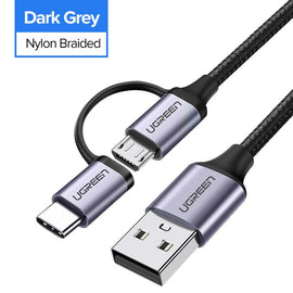 Ugreen USB Type C Cable for Samsung Galaxy S10 S9 2 in 1 Fast Micro USB Cable Charging Data Cable Moble Phone USB Charger Cord