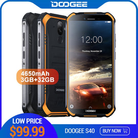 Upgrade 3GB+32GB DOOGEE S40 MTK6739 Quad Core Android 9.0 4G Network Rugged Mobile Phone IP68 5.5inch Display 4650mAh 8.0MP NFC