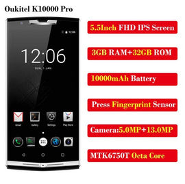 Oukitel K10000 Pro MT6750T Octa Core 10000mAh Mobile Phone 5.5 Inch FHD 3GB+32GB Android7 OTG 13MP Fingerprint 4G LTE SmartPhone