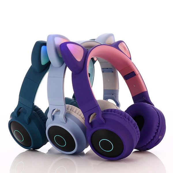 Bluetooth Stereo Earphone Cute Cat Ear Headphones Flashing Glowing  headphones Gaming Headset Earphone LED light For PC Girls