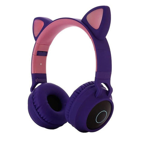 Bluetooth Stereo Earphone Cute Cat Ear Headphones Flashing Glowing  headphones Gaming Headset Earphone LED light For PC Girls