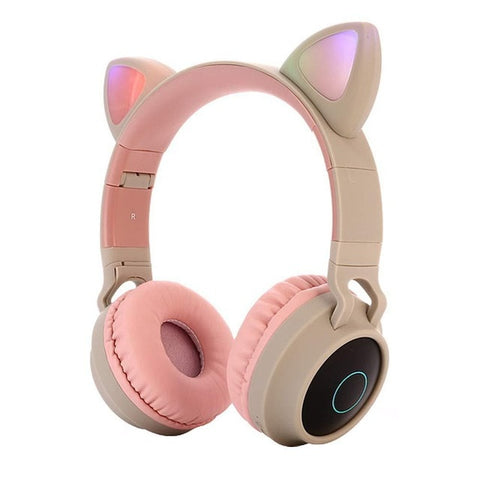 Bluetooth Stereo Earphone Cute Cat Ear Headphones Flashing Glowing  headphones Gaming Headset Earphone LED light For PC Girls