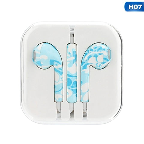 Wired Earbuds China-Style Floral-printed Stereo Music Earphones Drive-by-wire Headphones for iPhone Smart Phone