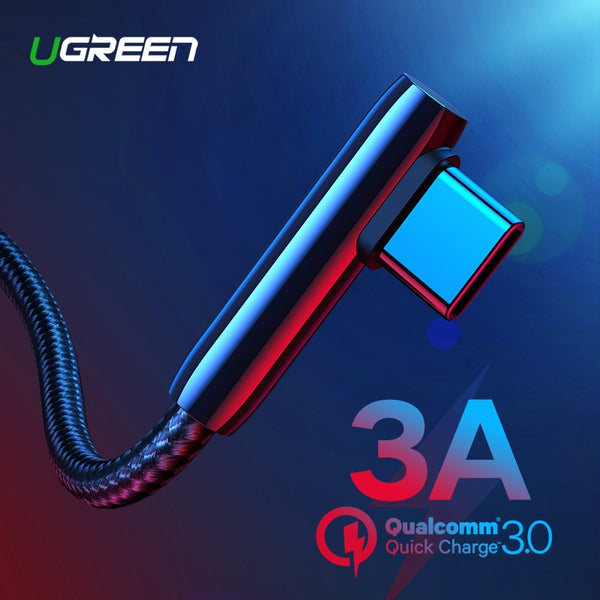 Ugreen USB C Cable 90 Degree USB Type C to USB A Fast Charger Data Cable for Samsung S9 S8 Note 9 Mobile Phone Charging USB Cord